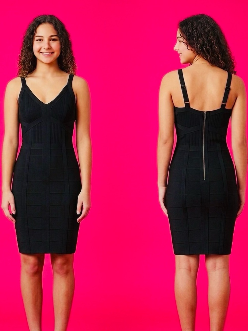 Black V-Neck Bodycon Dress with Adjustable Straps (Guess)